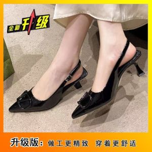 [Free Shipping] Elegant And Stylish WomenS High-Heeled Sandals With A Back Opening Perfect For Summer Featuring A Nude Color A Single-Strap Design And A Slender Heel