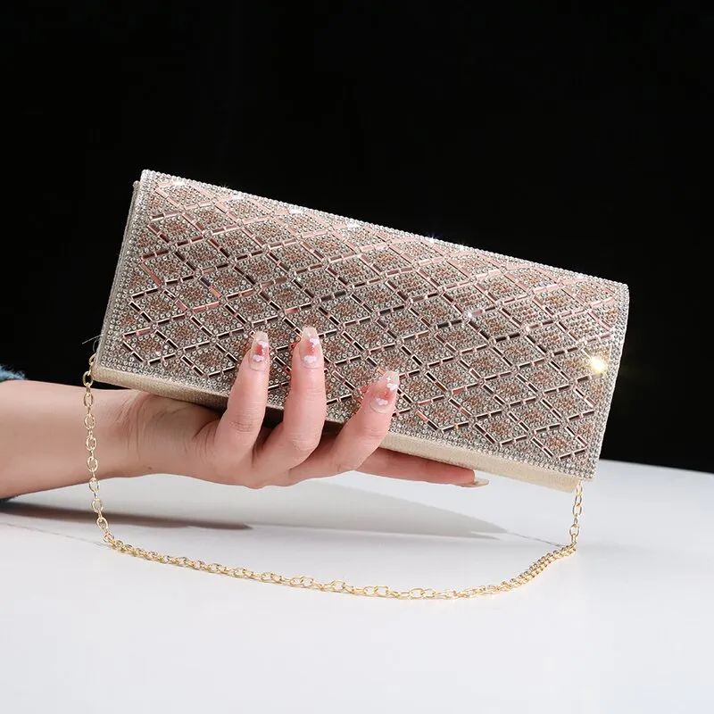 Embroidered Evening Handbags Pearl Chain Shoulder Bag All-Match Clip Dinner Party  Clutch Purse Luxury Women Messenger Bags White