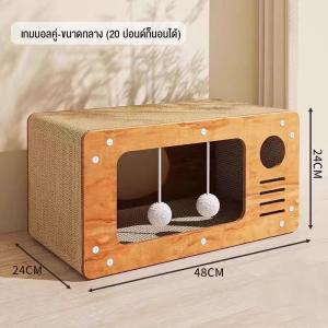 กล่องไม้พร้อมแผ่นฝนเล็บ 2 ชั้น เตียงสองชั้นบนและล่าง หมอนที่สบาย นอนหลับสบายยิ่งขึ้น ทนต่อการขีดข่วน และไม่แตกหักง่าย การลับเล็บ การนอนหลับ การผ่อนคลาย บ้านแมว ที่นอน ของเล่นแมว