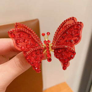 clu LZ59 Moving butterfly hairpin New Year red embroidery fairy hair clip red festive hair card hair accessories alligator clip L59Z ulc