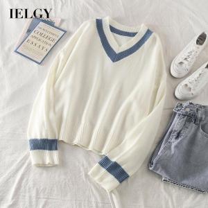Áo Len Nữ IELGY Tay Dài Cổ Chữ V Dáng Rộng Mặc Vào Mùa Thu Màu Trắng