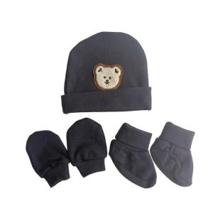 Essential Hat & Mittens Set Baby Hat with Not scratch Gloves & Sock set Bear Pattern Hat Must Get for 0-3 Month Infants