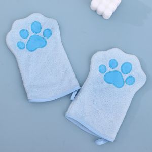 PYA94 1 Pair Double Sided Pet Bath Gloves Absorbent Quick Drying Dogs Paw Towel Pet Supplies Hangable Pet Grooming Glove Pet Grooming