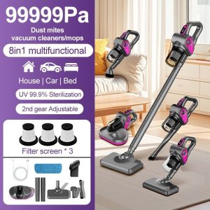 8in1 Cordless dust Mite Vacuum Cleaner 99999pa Mop Vacuum UV99.9% Mite Remover Bed Mattress Vacuum Cleaner
