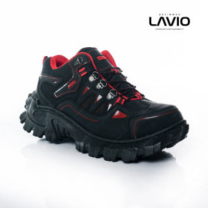 Lavio Sepatu Boots Pria Safety Kerja Gunung Hiking Tinggi Warna Merah/Black/Mawar Emas/Camel