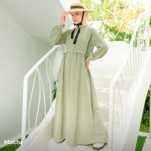 HAYNA Aurora Dress (Matcha 2.0) - Daily Dress 2 in 1 Style Busui Friendly Korean Style Gamis Wanita Muslim