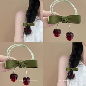 Fashionable Cherry Elastic Hair Bands and Hair Clip Set For Baby Girls And Women Stylish And Comfortable Hair Accesories