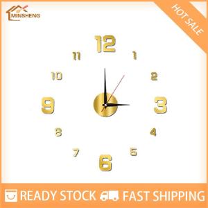 MIH ✨ COD ✨ นาฬิกาแขวนผนังแบบทำมือสำหรับบ้านสำนักงานไร้กรอบนาฬิกาติดผนัง3D ทันสมัยสติกเกอร์กระจกนาฬิกาแขวนผนังดีไซน์ห้องโรงแรมของตกแต่งโรงเรียน