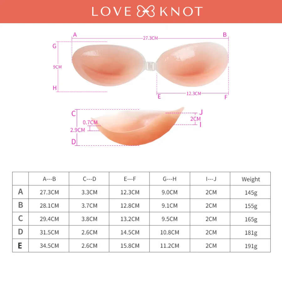 Love Knot Cup A-E Seamless Silicone Push Up Pad (2cm) Adhesive Nubra