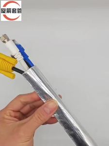 Silver Closed-End Aluminum Foil Fiberglass Braided Sleeving - 1M Length Inner Diameter 8-35mm for Cable Protection & Heat Shielding Applications