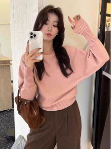 Women‘s Korean Fashion&Retro&Casual Loose One Shoulder Long Sleeved Knitted Sweater