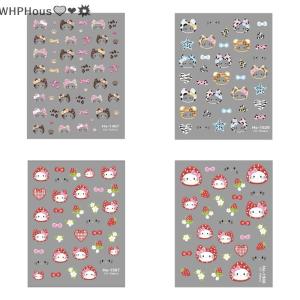 WP💓💛💖 Cute 5D Hello Kitty Print Hat Nail Art Sticker Cat Head Nail Decals Cartoon Kitty Nail Art Decoration Accessories