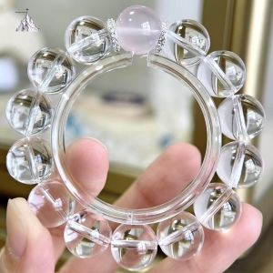 Montagne Jewelry Original Design Fine Jewellery Natural 14mm Pink Quartz White Crystal Bracelets
