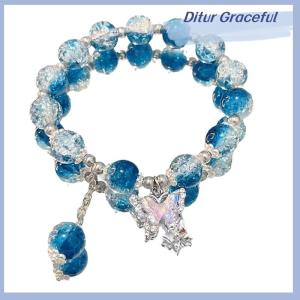 Ditur Pink Phoenix Flowers Branches Version Bow Butterfly Pendant Beaded Bracelet Sweet Cool Bracelet For Women Aesthetic Trendy Hand