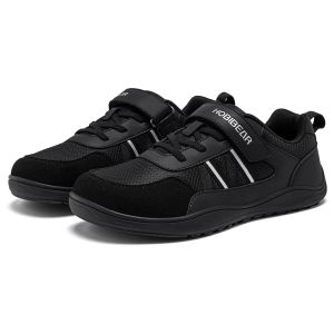 HOBIBEAR Big Kid Wide Width Shoes Barefoot Hook-Loop Artificial Leather Sneakers Lightweight Zero Drop Walking Shoes2026