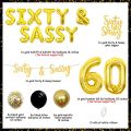 Cheereveal Black Gold Happy 60th Birthday Decoration Women Sixty and Sassy Birthday Decorations Balloon Banner Cake Topper Funny 60th Birthday Decorations Number 60 Foil Balloons. 