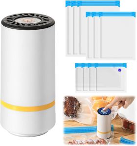 Vacuum SealerPortable Vacuum Sealer for Food Handheld Sealers 10 Reusable Bags 2 Clips Automatic Vacuum Air Sealing Machine to Keep Food 10X Fresh