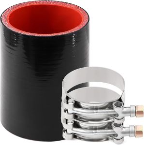 ID 2 Inch(5mm) High Temperature 4-Ply Reinforced Straight Silicone Hose Performance Coupler with 2Pcs T-Bolt Clamps Suitable High Level Turbo Connecting