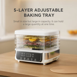 Electric Food Dehydrator Adjustable 220V with 5 Adjustable Drying Trays for Fruits and Meats Compact Design with Large Capacity Digital Control Panel Kitchen Appliance for Home Use
