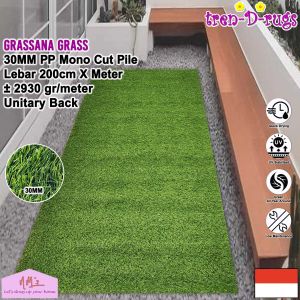 Tren-D-rugs Karpet rumput sintetis palsu synthetic artificial grass meteran tinggi 30 mm tebal lebar 200 cm alas lantai dekorasi rumah taman halaman golf indoor outdoor - NMs