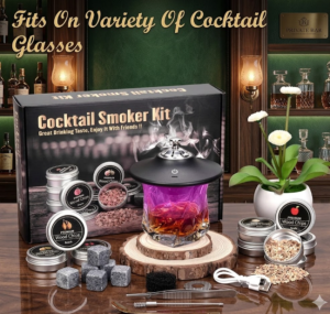 Premium Electric Cocktail Smoker Kit with Wood Chips & Whiskey Stones – All-in-One Smoker Set Gift