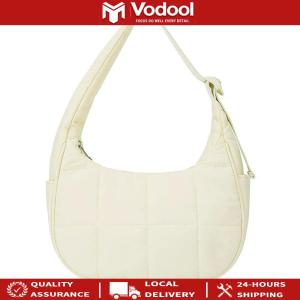 Stylish Nylon Quilted Handbag for Women with Adjustable Strap Spacious Travel Bag for Weekend Trips and Daily Use in Green and Cream