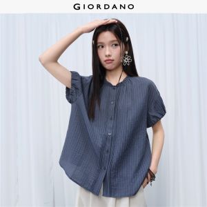 Giordano Women Striped ruffle neck lantern sleeve blouse Free Shipping 18346318