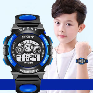 Jam Tangan Elektronik แสดงผลดิจิตอลสำหรับเด็กสไตล์วินเทลนาฬิกากลไกจับเวลานาฬิกาปลุกอเนกประสงค์กีฬาเรืองแสงกันน้ำได้ทันสมัย