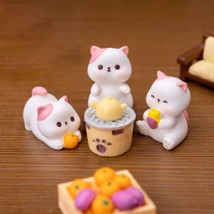[Faster YG] Mini Cat Figurine Cartoon Brewing Tea Kitten Micro Landscape Ornament Dollhouse Model Car Interior Home Desktop Decoration