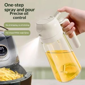 SEA AMILA Modern Glass Oil Dispenser with Automatic Lid Non-Drip Design for Cooking Oil Vinegar Soy Sauce - Spray & Pour Dual Function
