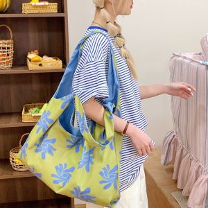 YOCKY Cloth Orchid Vest Bag Korean Style Flower Canvas Shoulder Bag Portable Large Capacity Lazy Style Messenger Bag Women