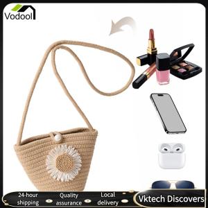 【Vodool】 Women Woven Straw Single Shoulder Crossbody Bag Flower Beach Shoulder Bag for Work Shopping Travel Daily