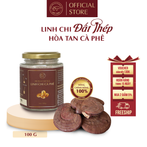 Cà phê Hòa Tan Nấm Linh Chi Đất Thép 100g - Tỉnh táo nhanh chóng - Giảm căng thẳng - Hàng chính hãng