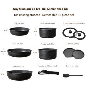 Idle Way Đồ dùng nấu ăn chảo chống dính chảo rán nồi nấu bếp từ bộ đồ dùng nấu ăn dùng trong gia đình ngoài trời và dã ngoại có tay cầm tháo rời