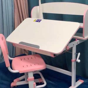 Children kids study table set with chair drawer and touch lamp book shelf adjustable