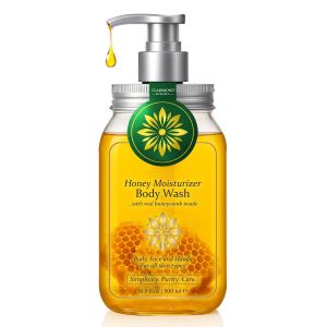 Organic Honey Body Wash – Honey Shower Gel w/Royal Jelly Propolis & Real Honeycomb – Body Wash for Dry & Sensitive Skin – 16.9 fl oz / 500 ml Pump Bottle Paraben & Sulfate Free