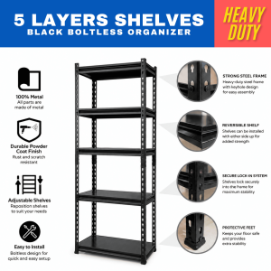 BLACK 5 LAYERS BOLTLESS SHELVES (STRAIGHT STAND SINGLE)