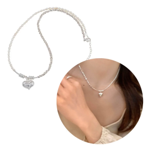 Heart Pendant Choker Fashion Neck Heart Pendant Necklace Broken Silver Necklace Alloy Material Gift for Women