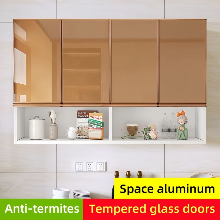 Aluminum Kitchen Storage Anti Termites Tempered Glass Pantry