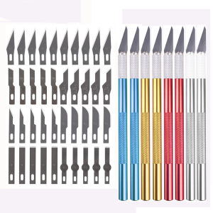 ลหะ Scalpel + 40Pcs ใบมีดกระดาษไม้เครื่องตัดปากกางานฝีมือเครื่องตัดแกะสลักเครื่องมือ DIY ซ่อมอุปกรณ์ทำมือ