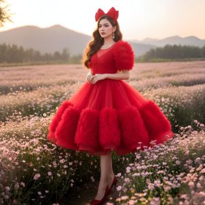 Váy Công Chúa Bé Gái Chân Bèo TN3424001 Màu Đỏ Cao Cấp Lót Lụa Thấm Mồ Size Đa Dạng Cho Bé Từ 5-50kg Thanh Nhi Fashion