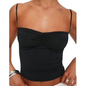 Stylish Womens Spaghetti Strap Tank Top Sleeveless Ruched Cropped Summer Bralette Crop Tops for Parties Vacation Outfit