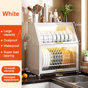 Lucking  Kitchen Dish Rack with Cover Dust-proof Insect-proof Dish Drainer Shelves Countertop Plate Cups Organizer Kitchenware Multipurpose Racks Kitchen Cabinet Plate Organizer with Tray Magnetic Doors and Drainer