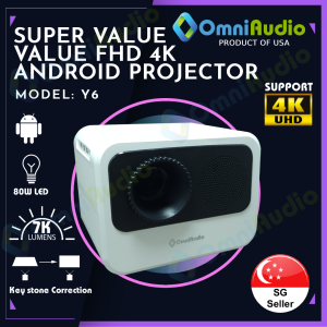 [SUPER VALUE] OMNIAUDIO FHD 4K SHORT THROW ANDROID PROJECTOR 7500K LUMENS BRIGHTNESS PROJECT UPTO 300-INCH PROJECTION W DUAL WIFI 4 CORNERS KEYSTONE CORRECTION BUILT IN SPEAKERS MORE INBULT APPLICATIONS -YOUTUBE DISNEY+ NETFLIX AND MORE