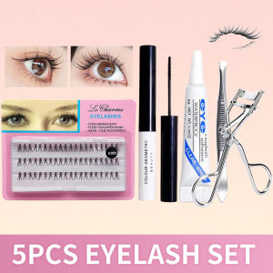 Favogue 5Pcs eyelash extensions set Fairy false eyelashes with glue and tweezers + mascara+eyelash curler Individual Cluster Grafting False Lashes Set