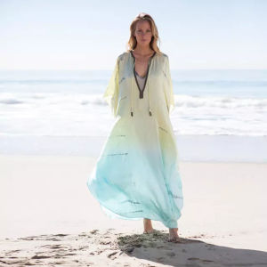 1015 Beach Cover-up Chiffon Printed Loose Robe Vacation Beach Dress Bikini Sun Protection Shirt Swimsuit Female Cross Border XF75