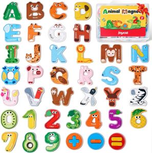 JoyCat Wooden Thick Alphabet Magnets for Toddlers Fridge Large Size Cute Animal Colorful ABC Magnetic Letters 26 Uppercase Letters Educational Toy Set for Kids Toddlers Preschool Learning Spelling
