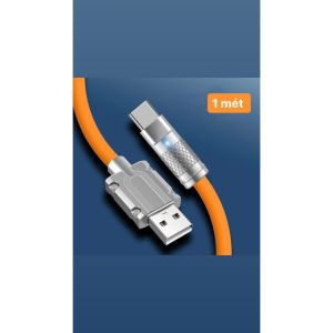 Cáp sạc nhanh 3 đầu kim loại có đèn led bọc cao su chống rối chống đứt gãy