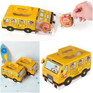 DOWNA 10pcs Xe buýt trường học hoạt hình Hộp quà Hộp kẹo Hộp đựng đồ ăn vặt Hộp gói hàng Sáng tạo Vàng Hộp đóng gói Trở lại trường học