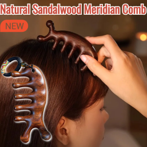 Natural Sandalwood Meridian Comb Facial Lifting Body Guasha Scrapping Wide-Toothed Comb 金丝按摩梳